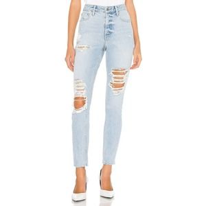 GRLFRND Distressed Karolina Jean High Rise Denim Light Wash Button Fly Skinny 26